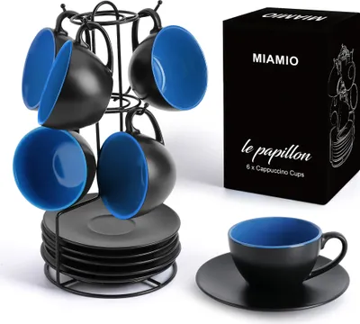Produktbild von MIAMIO - Cappuccinotassen Set, Cappuccino Tassen  Le Papillon Kollektion (Innen Blau)
