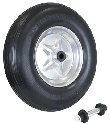 Produktbild von Schubkarrenrad  Vollgummi Pannensicher 4.80/4.00-8 mit Achse PolyurethanStahlfelge schwarz 200kg Tragkraft