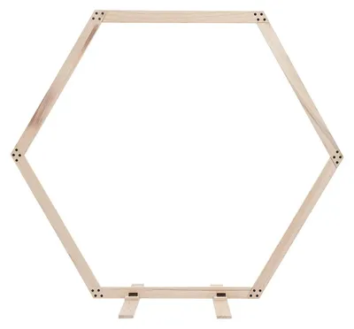 Obrázok produktu pre Šesťuholný drevený stojan na pozadie – rám na svadobný oblúk – dekorácia do fotoboxu – 215x185 cm – nosnosť 5 kg – prírodné drevo
