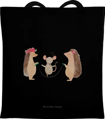 Produktbild von Mr. & Mrs. Panda Tote Bag Igel Seilhüpfen - Schwarz - Geschenk, Tasche, Shopping, Kindergarten, Stoffbeutel, Lustige Sprüche, Seilspringen, Kinder, Baumwollbeutel, Maus