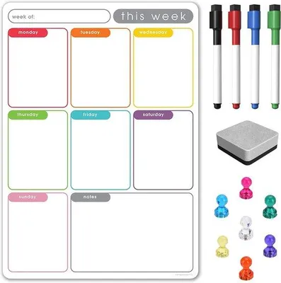 Produktbild von Famanu Wochenplaner Magnetisches A4 Memoboard - Mehrfarbig mit Einkaufsliste und Essensplaner