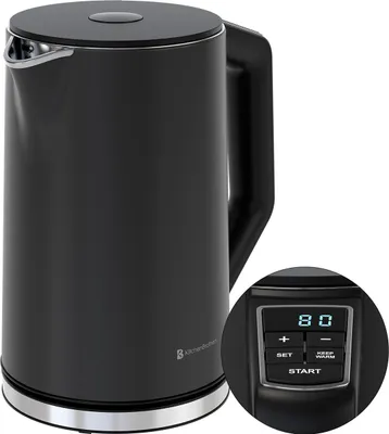 Produktbild von KitchenBrothers Wasserkocher - Elektrisch - 1,5L - 2200W - Einstellbare Temperaturregelung - Doppelwandig - Edelstahl Wasserkocher - Schwarz