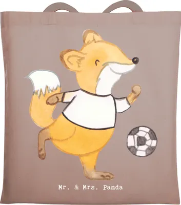 Produktbild von Mr. & Mrs. Panda Tote Bag Fuchs Fußball spielen - Braun Pastell - Geschenk, Bolzplatz, Schultasche, canvas tasche, Soccer, Fußballer, totebag, Shopping, Fußballerin