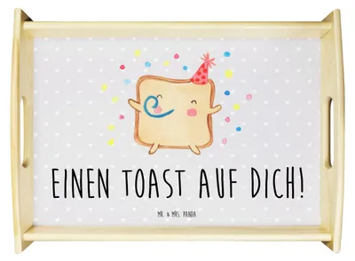 Produktbild von Mr. & Mrs. Panda Tablett Toast Party - Grau Pastell - Geschenk, Jahrestag, Dekotablett, Valentinstag, Hochzeitstag, für Partner, Serviertablett, Frauen, sofatablett