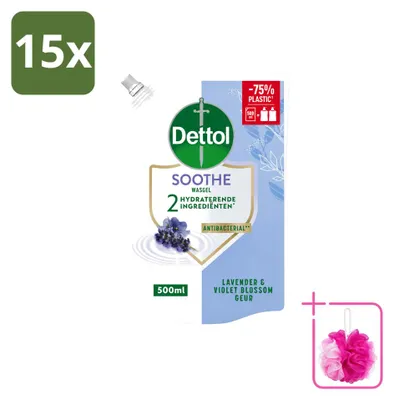 Productafbeelding van 15 x Dettol Soothe handzeep navullingen - Lavendel & viooltjesbloem - 500 ml - Voordeelpakket - 15 stuks