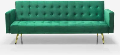 Image de Canapé-lit moderne clic clac 3 places en velours Caullae pieds dorés - Vert foncé
