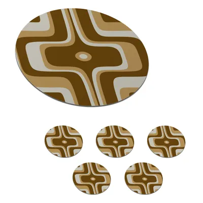 Produktbild von KitchenYeah®  Glasuntersetzer Rund 6er Set Retro - Design - Braun 10x10 cm Untersetzer für Gläser - Getränkeuntersetzer - Tischplattenschutz - Tischuntersetzer für Tassen Tisch Bar Glas