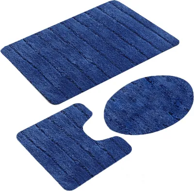Image de 3-pièces tapis de bain ensemble, super absorbant, tapis à rayures, hirsute tapis de bain ensemble, bleu