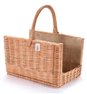 Produktbild von Wiklinowy Świat Holztragekorb Kaminholzkorb Jute Weidenkorb für Holz Groß Brennholzkorb Weidenkorb für Kaminholz aus Weide Feuerholzkorb Kaminkorb mit Henkel - 45x28x47cm mit Juteanlage