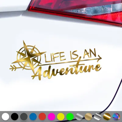 Produktbild von PantherPixel Abenteuer Aufkleber Life Adventure Reisen Bus Camping Sticker Auto Geschenkidee Farbe Chrom-Gold