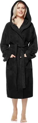 Produktbild von Arus Bademantel Pacific für Damen, wadenlang, 100% Baumwolle, Farbe:Schwarz, Größe:S