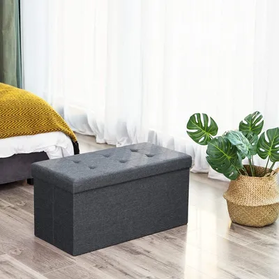 Produktbild von Hoppa! Linnen Sitzbank | Grau mit Stauraum | 76 x 38 x 38 cm