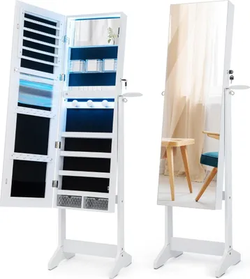 Obrázek produktu pro LED šperkovnice s celoplošným zrcadlem a make-up zrcadlem 41 x 37 x 156 cm bílá