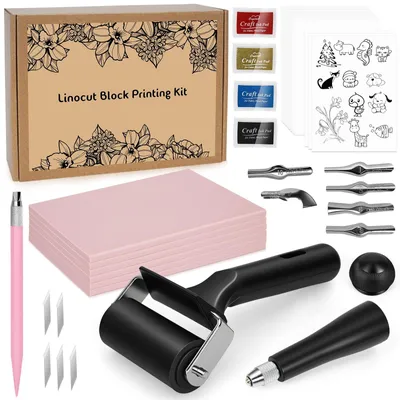 Immagine prodotto di Kit completo per intaglio e stampa su linoleum - 28 pezzi