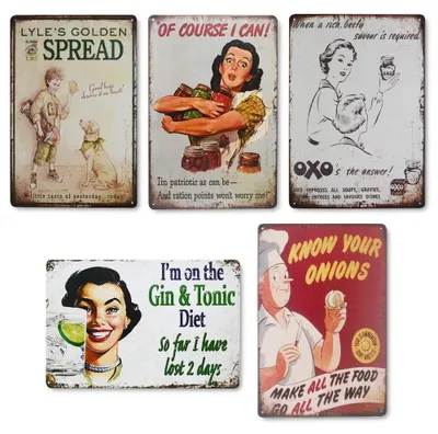 5er-Set Vintage-Metall-Wandtafeln, 30x20 cm, Retro-Deko