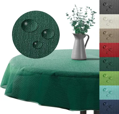 Produktbild von heimtexland ® Outdoor Tischdecke Gartentischdecke wasserfest wetterbeständig rutschfest waschbar Outdoortischdecke Weichschaum Garten Balkon Camping Party Tischdeko Typ883 dunkelgrün 140 cm rund