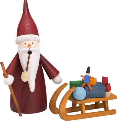 Produktbild von Weihnachtswichtel mit Schlitten (16cm) Räuchermann von Seiffener Volkskunst
