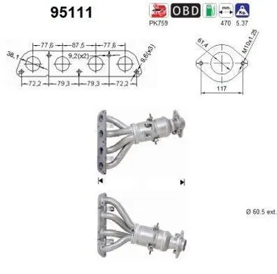 Produktbild von AS Katalysator Kat für TOYOTA AURIS (NRE15, ZZE15, ADE15, ZRE15, NDE15) 95111