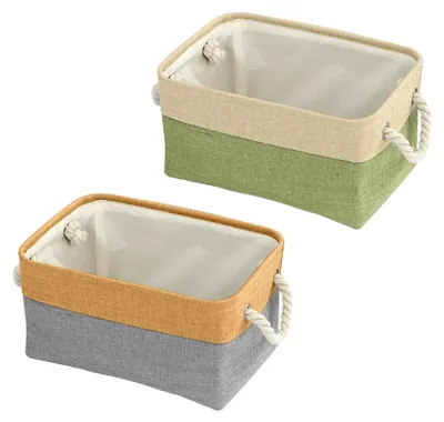Produktbild von 2er Set Faltbare Aufbewahrungskörbe 30x20x13 cm, Stoffboxen mit Griffen, Aufbewahrungskörbe für Regal, Schrank und Kleidung (Grün und Grau)
