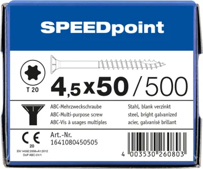 Produktbild von ABC SPEEDpoint Senkkopf T20 Teilgewinde Schabenut A2J 4,5x50mm (500)