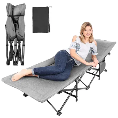 Produktbild von Feldbett Klappbar mit Matratze, Extra Breit 71cm Campingbett Campingliege 200kg Tragkraft,Faltbar Gästebett für Indoor Outdoor Grau
