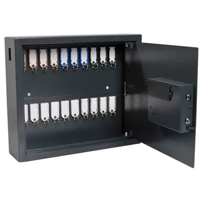 Zdjęcie produktu dla pavo 8015641 Szary sejf magnetyczny na klucze o wysokim poziomie bezpieczeństwa z 20 haczykami i zamkiem elektronicznym