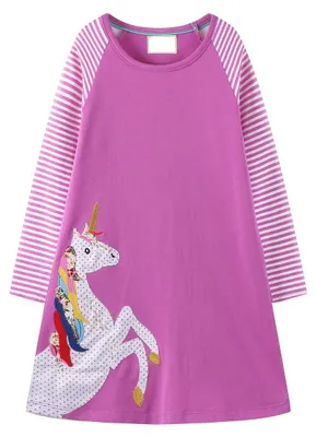 Productafbeelding van Meisjesjurk pailletten kinderjurk - Lange mouwen - Sweatshirtstof - Met bedrukking - Voor herfst en winter