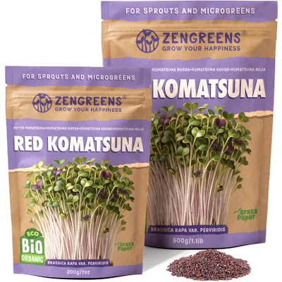 Zdjęcie produktu dla ZenGreens® Eko Nasiona na Kiełki Czerwona Komatsuna 500 g – Kiełki i Mikroliście
