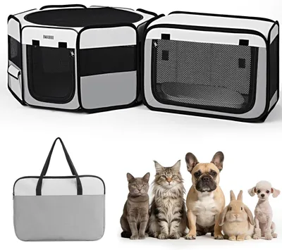 Imagen del producto de Caja transportín para gatos 2 en 1, gran caja de juegos de 122x66x66 cm, plegable, para gatos y perros pequeños