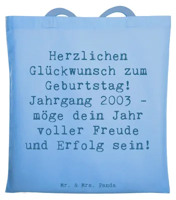 Produktbild von Mr. & Mrs. Panda Shopping Tasche Spruch 2003 Geburtstag - Sky Blue - Geschenk, Happy Birthday, liebevoll handgefertigte Geschenke, Freude, Erinnerungen, Tote Bag, Beutel
