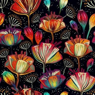 Produktbild von Royal Samt Stoff Polyester Zum Nähen - Motiv bunte Mohnblumen