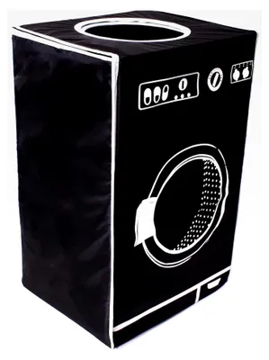 Produktbild von Faltbarer Wäschekorb bunter Wäschesammler mit Deckel in Waschmaschinen-Design 50L Schwarz