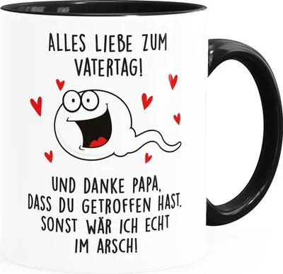 Produktbild von Kaffee-Tasse Danke Papa dass du getroffen hast Geschenk lustig zum Vatertag Spermium Moonworks® weiß-innen-schwarz standard