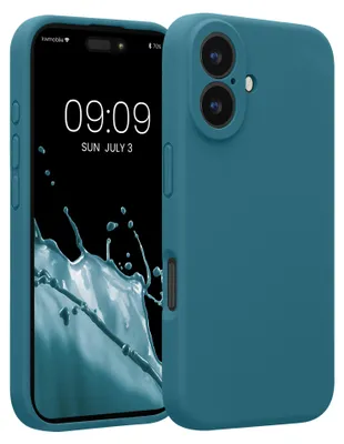 Produktbild von kwmobile Handyhülle für Apple iPhone 16 Hülle - gummierte Handy Silikon Case für iPhone 16 - Schutzhülle Cover - Petrol matt