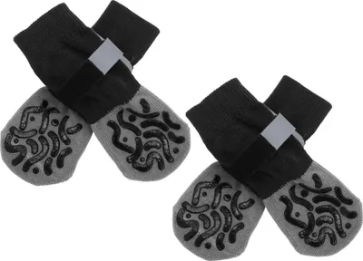 Image de 4 Paires De Chaussettes Antidérapantes Pour Chien Avec Bandes Réfléchissantes Ajustables, Chaussettes Chiens, Protection Pattes Chien Pour Sols En Bois, Noir Gris, Taille Moyenne
