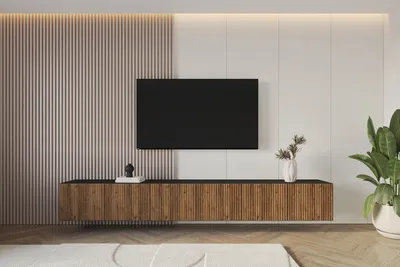 Produktbild von ALTDECOR TV-Schrank NOA-2-W mit Gefrästen Fronten 3x100x40x40 Lowboard hängend, TV Möbel, TV Cabinet, Fernsehtisch, Fernsehschrank, TV Kommode, TV Tisch, TV Sideboard, TV Board - Schwarz / Katania