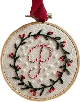 Produktbild von DIY-Weihnachtsornamente mit Stickerei, personalisiertes Monogramm-Stickset mit Initialen A–Z, Mini-Stickset für Anfänger (P)