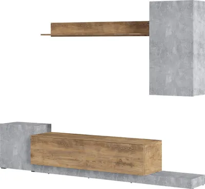 Produktbild von Wohnwand Rimini Anbauwand 4-teilig grifflos Farbe wählbar,Beton / Kastanie