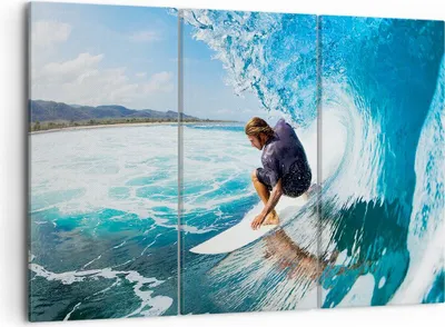 Produktbild von Bild auf Leinwand - Leinwandbild - Surfen Surfer Ozean Welle - 105x70cm - Wand Bild - Wanddeko - Leinwanddruck - Bilder - Kunstdruck - Wanddekoration - Leinwand bilder - Wandkunst - CE105x70-2785
