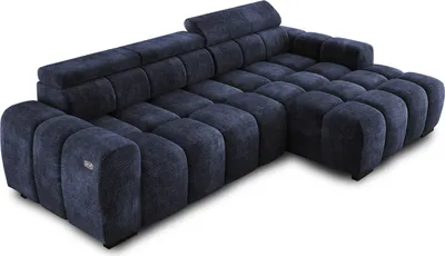 Produktbild von Ecksofa OMBO 285x168x77/97 cm, Rechte Seite Mit Schlaffunktion, Elektrisch Ausziehbarer Sitzfläche, Verstellbaren Kopfstützen, Dunklen Buchenholzfüßen, Hydrophobem EDEN-Bezugstoff - Cemno Blau