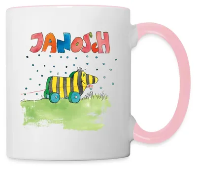Produktbild von Spreadshirt Janosch Tigerente Schriftzug Tasse Zweifarbig, One size, Weiß/Pink