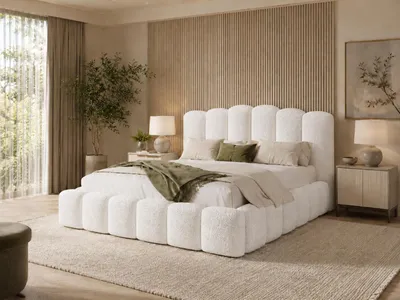 Produktbild von Emlar Polsterbett Velaro MAX 200x200 cm - Bett mit Bettkasten & Lattenrost - Bouclé-Stoff - Doppelbett mit Stauraum Weiß (Quelle 01)