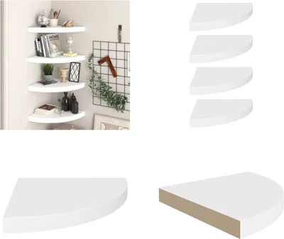 Immagine prodotto di vidaXL Mensole galleggianti ad angolo 4 pz. Bianco 35x35x3,8 cm MDF - Mensola a muro - Mensole a muro - Mensola a muro galleggiante - Mensola a muro galleggiante