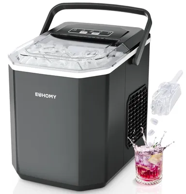 Immagine prodotto di Macchina per la produzione di ghiaccio da banco - Produce 9 cubetti di ghiaccio in 6 minuti - Capacità di 12 kg al giorno - Colore: nero