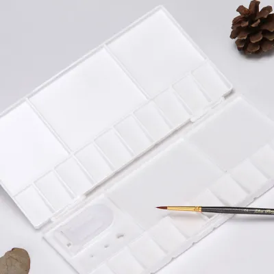 Productafbeelding van Witte, inklapbare plastic palette, omkeerbaar, langwerpig mengplankje voor aquarelverf, geschikt voor schilders en studenten