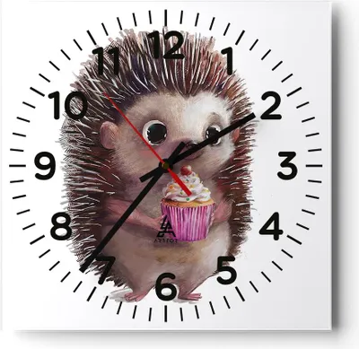 Produktbild von Wanduhr - Quadrat - Glasuhr - Igel Cupcake Kinder - 30x30cm - Schleichendes Uhrwerk - Lautlos - zum Aufhängen bereit - Dekoration Modern - Wanddekoration aus Glas - C4AC30x30-4769