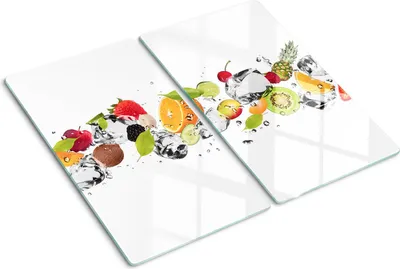 Imagen del producto de Cubierta para placa de cocina – Cubierta para placa de inducción – Placa de vidrio protectora – 2x30x52 cm – Placas de vidrio protectoras para cocina – Vidrio templado – Frutas y agua