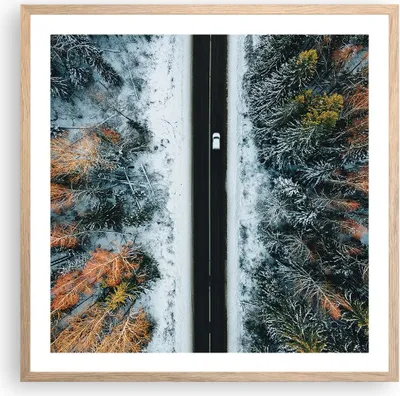 Produktbild von Gerahmtes Poster - Rahmen in heller Eiche - Wald Weg Schnee - 60x60 cm - Wand Bild - Wanddeko - Wandbilder - Kunstposter - Wandposter - Bilderrahmen - Bilder - Kunstdruck - P2NAC60x60-4654