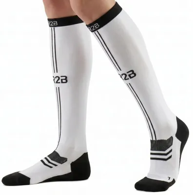 Produktbild von R2B Sport-Kompressionsstrümpfe Damen & Herren – Kompressionssocken zum Laufen, Sport & Reisen – Größe S (34–36) Weiß/Schwarz