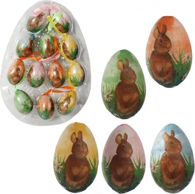 Zdjęcie produktu dla Zestaw Wielkanocnych Jajek Zawieszek z Motywem Zajączka - 12 sztuk, 6 cm